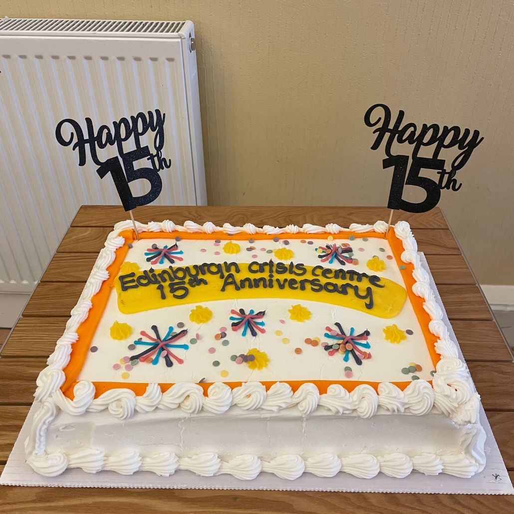 Cake celebrating 15 years of the Edinburgh Crisis Centre