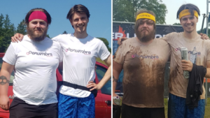 image shows a before and after photo of jay and stu wearing their fashion forward penumbra tee shirts.